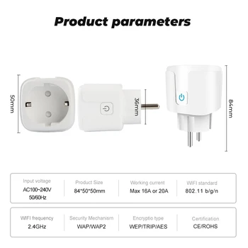 Tuya WiFi EÚ Smart Plug Monitorovanie spotreby Energie Hlasové Ovládanie Práce s Alexa Google Asistent pre Obývacia Izba, Spálňa Štúdia