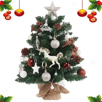 Umelý Vianočný Strom Dekorácie Gule LED Svetlá Stôl Vianočný Stromček So Svetlami, Vnútorné Dekoratívne Vianočné Mini