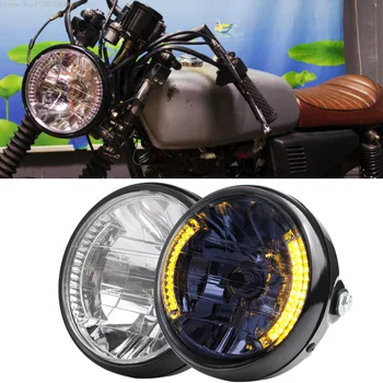 Univerzálny 7 Palcový 12v Motocykel Kolo Svetlometu Zase Signál Ľahká čelová Lampa pre Harley Bobber Honda, Yamaha, Kawasaki Cafe Racer B