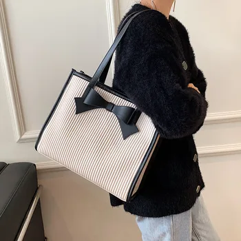 Veľkú Kapacitu, Tašky cez Rameno, pre Ženy 2022 Bežné Veľký Biely Tote Bag Luk-uzol Dizajn Ladys Kabelky Trendy Travel Shopper Taška