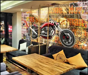 Vlastné nástenné 3d foto tapety Retro motocykel graffiti tehlovej steny obývacia izba domova panoramatické tapety na stenu