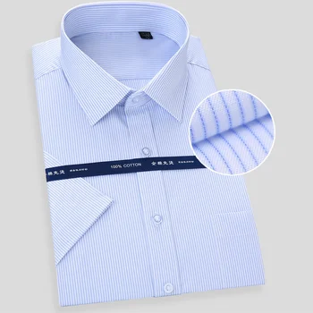 Vysoko Kvalitné Bavlnené Non Iron Pánske Krátke Rukáv Šaty Letné Tričko Biele Modré Bežné Mužské Sociálne Plus Veľkosti 6XL 7XL 8XL