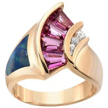 Vysoká Kvalita Geometrické Trapézové Fialová Farba Cubic Zirconia Prstene Pre Ženy Móda Výročie Svadby Šperky Najlepšie Darčeky