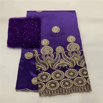 Vyšívané George Čipky Textílie S Blúzka Pre Indiu Svadobné Šaty Purple gold 2019 Nové Módne Gold Line Guipure George Šnúrky