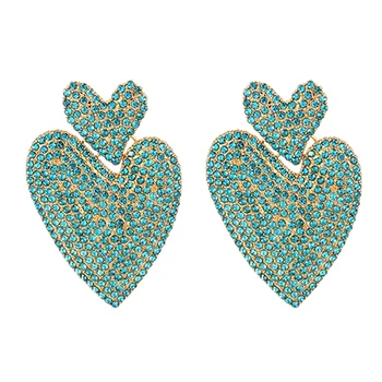 ZHINI Nový Príchod Módne Farebné Crystal Vyhlásenie Náušnice Jednoduché Očarujúce Dvojité Srdce Visieť Náušnice pre Ženy Šperky Darček