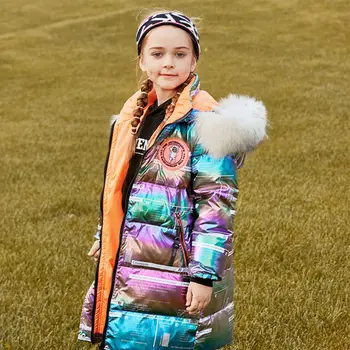 Zimné 2022 Nové Teplá Nadol Coats Dievčatá Bunda Dlho pribrala študent dole čalúnená bunda Deti Snowsuit Oblečenie Teens 5-12Yers