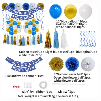 Štúdia Strana navrhne Dekorácie Auta 10 cm Modrá Biele Zlato Latexové Balóny, Party Dekorácie Dodáva s GRATULUJEME Banner